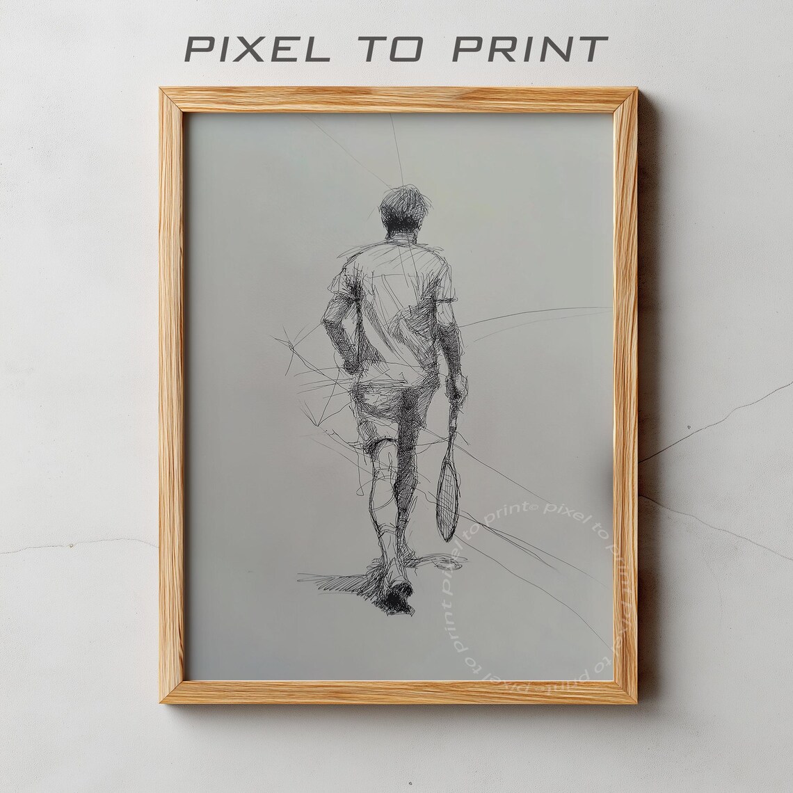 Minimalist Tennis Player Pencil Sketch Line Art Modern Sports Poster