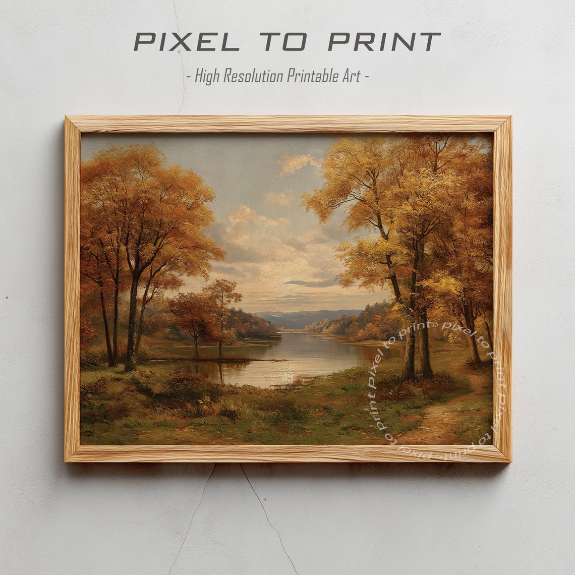 Vintage Autumn Lake Landscape Fall Forest Wall Art Muted Rustic Farmhouse Decor