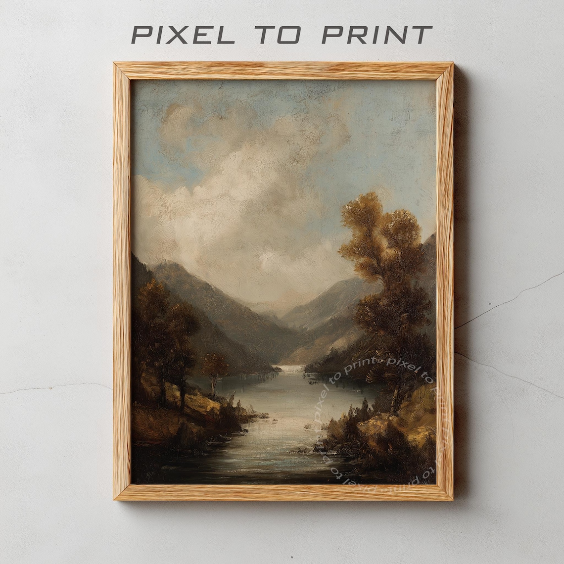 Dark Autumn Valley Lake Vintage Oil Painting Landscape Poster