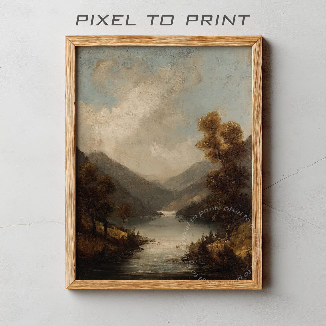 Vintage Autumn Lake Landscape Fall Wall Art Muted Rustic Farmhouse Decor