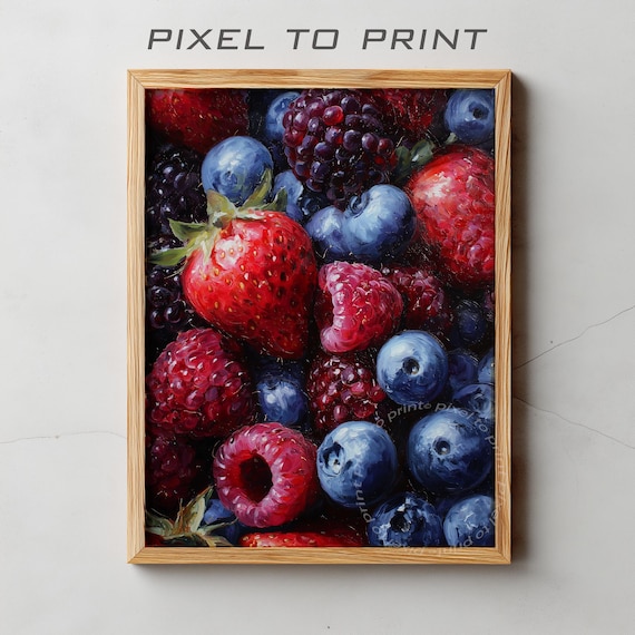 Fresh Mixed Berries Strawberry Blueberry Oil Painting Poster