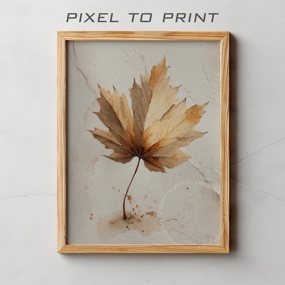 Vintage Autumn Leaf Print Neutral Beige Fall Wall Art Maple Botanical Painting