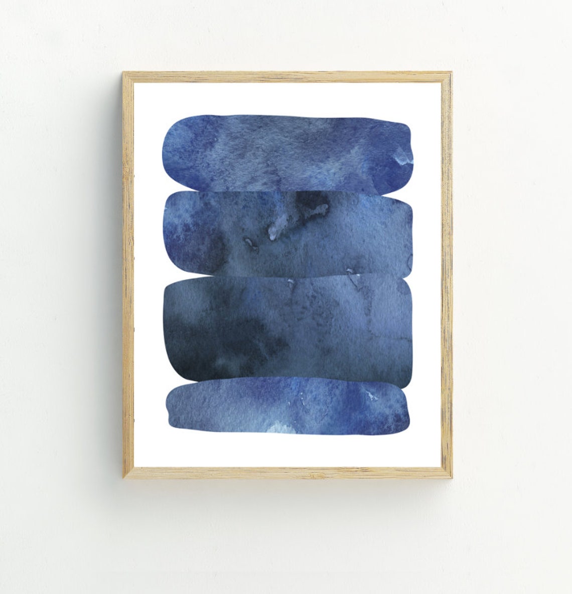Indigo Blue Abstract Watercolor Brushstroke Modern Minimal Wall Art