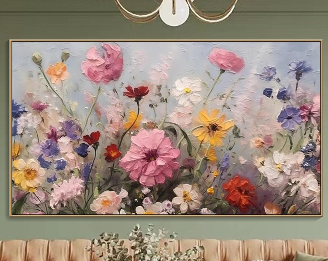 Colorful Wildflower Meadow Pink Yellow Purple Oil Painting Poster