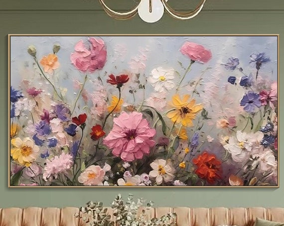 Gift For Her Flower Oil Painting On Abstract Colorful Flower Painting Floral Wall Art Living Room Wall Decor Gift For Mother