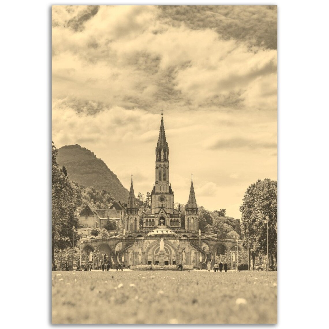 Lourdes France Sanctuary Basilica Sepia Vintage Travel Photo Poster