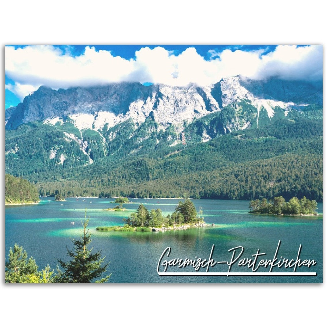 Garmisch Partenkirchen Mountain Lake Islands Bavarian Travel Poster