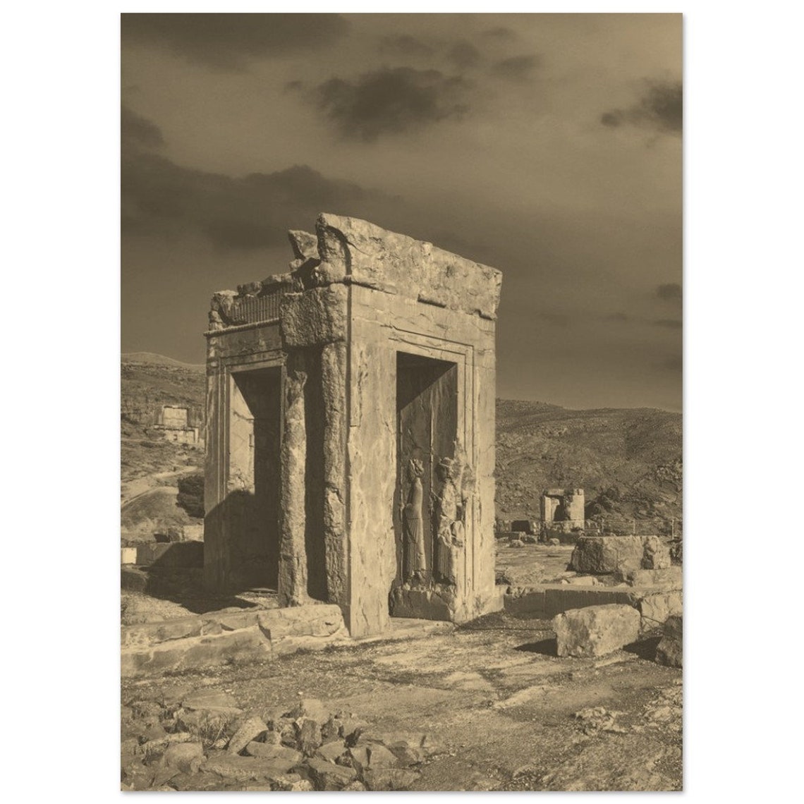 Ancient Persepolis Stone Ruins Sepia Historic Travel Photo Poster
