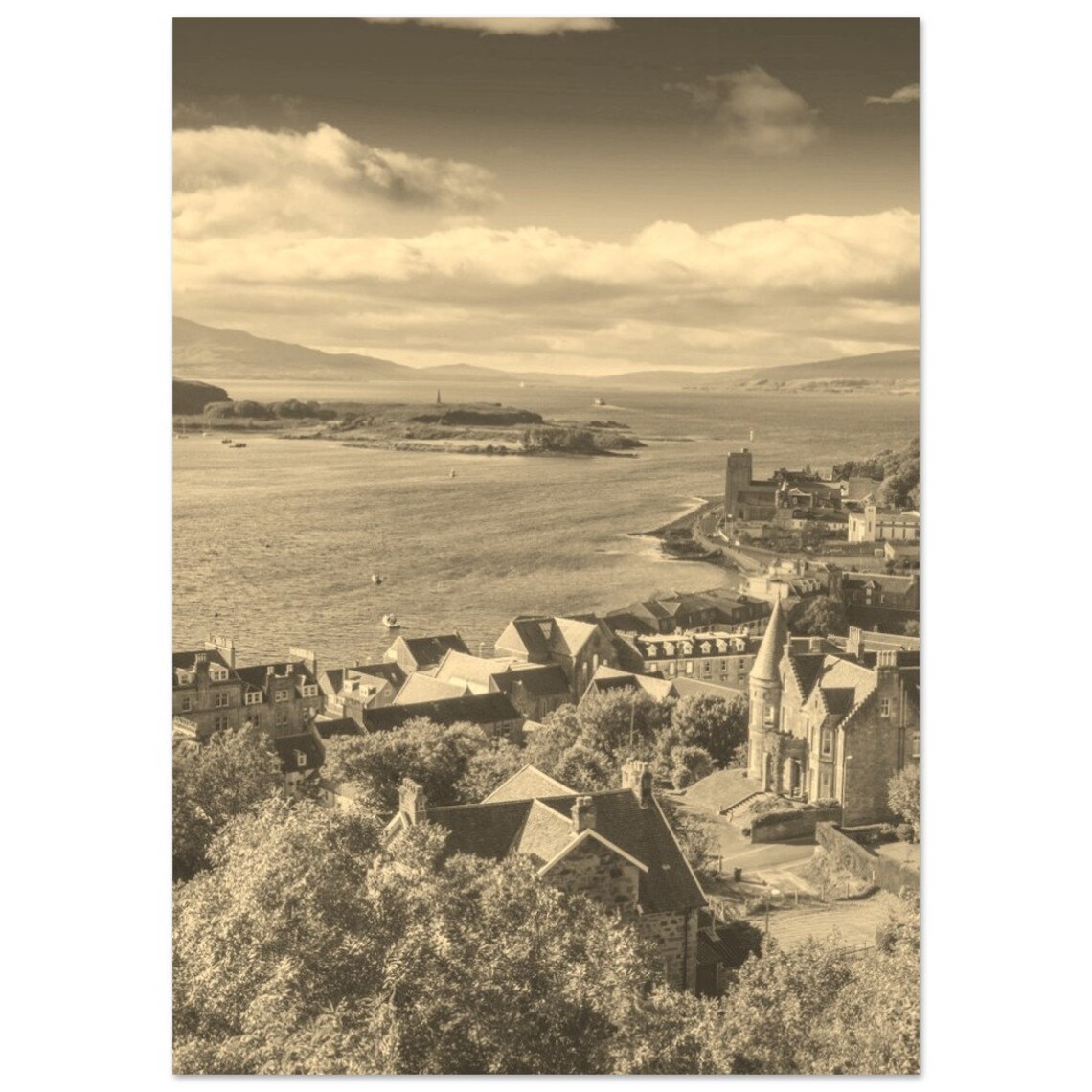 Oban Scotland Sepia Seascape Vintage Bay Coastal Photo Art Poster