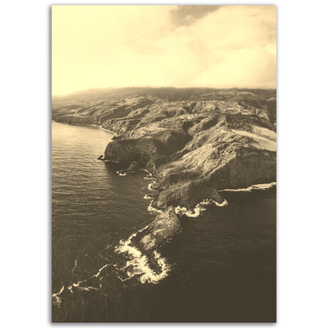 Maui Hawaii Dramatic Coastline Cliffs Sepia Aerial Photo Poster