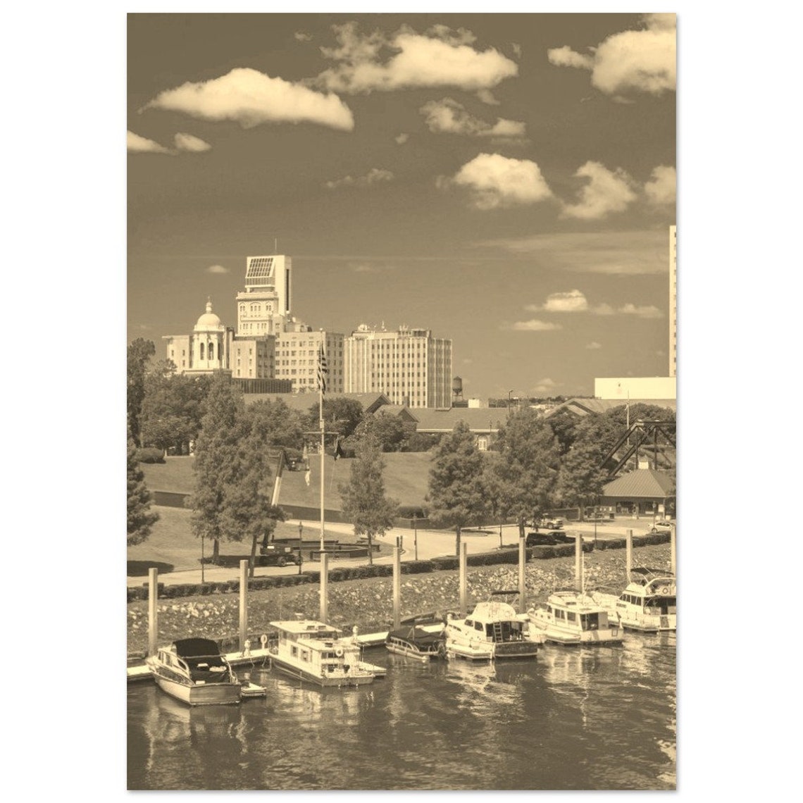Augusta Georgia Vintage Sepia Riverfront Marina Cityscape Poster