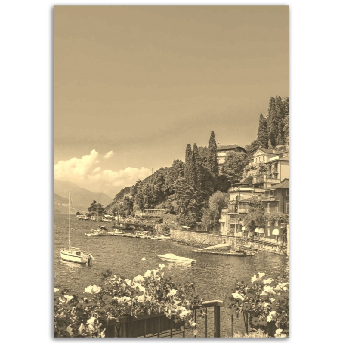 Lake Como Vintage Travel Poster, Sepia Tone Print