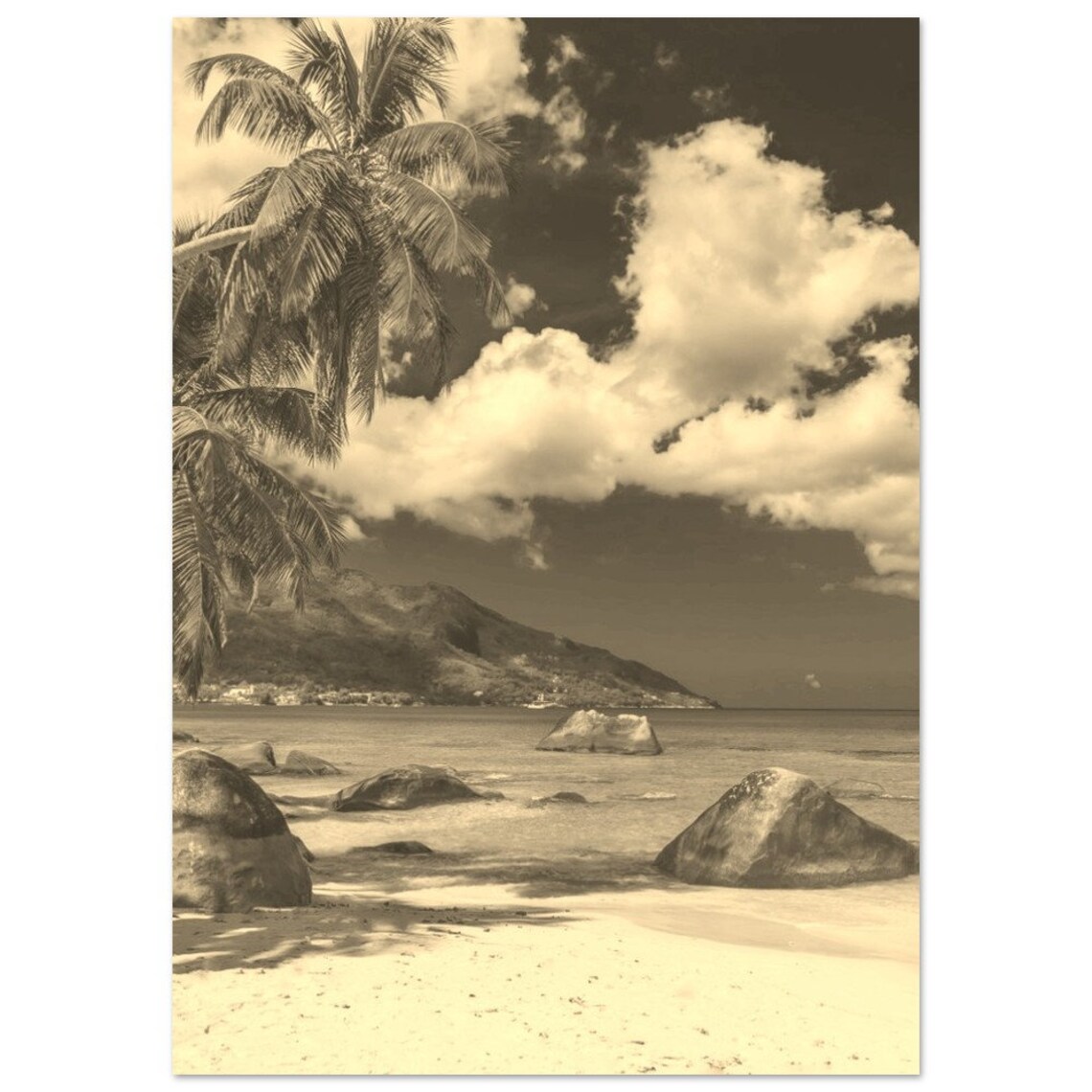 Vintage Mahe Seychelles Print Retro Black And White Tropical Wall Art