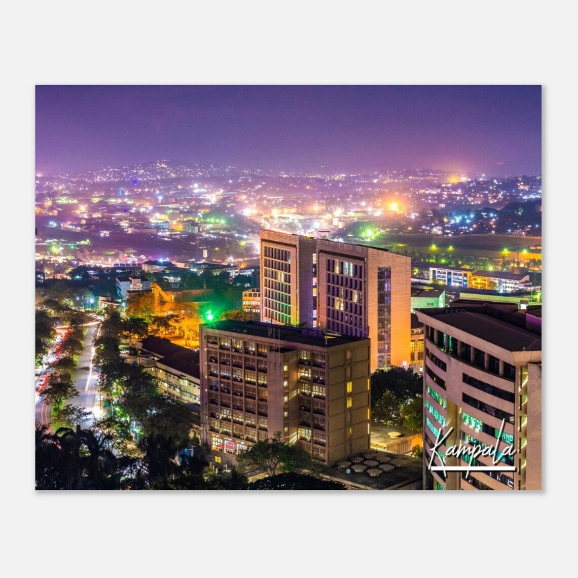 Kampala Uganda Night City Lights Aerial Cityscape Photo Poster