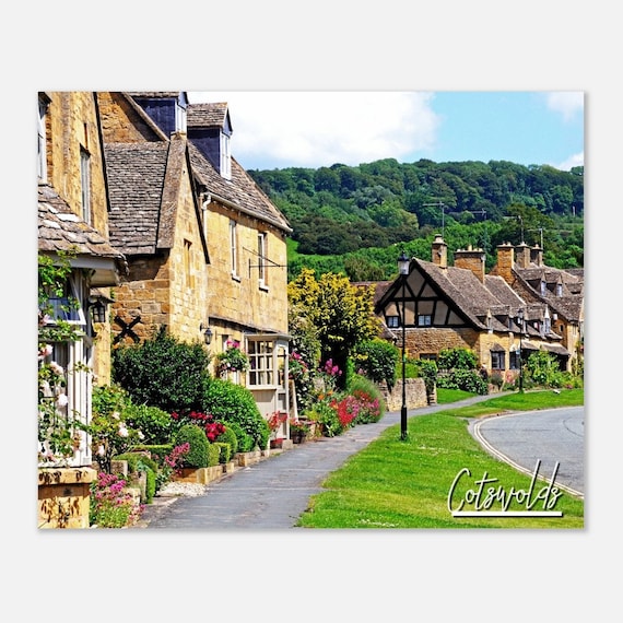 Cotswolds England Stone Cottages Village Street Travel Poster
