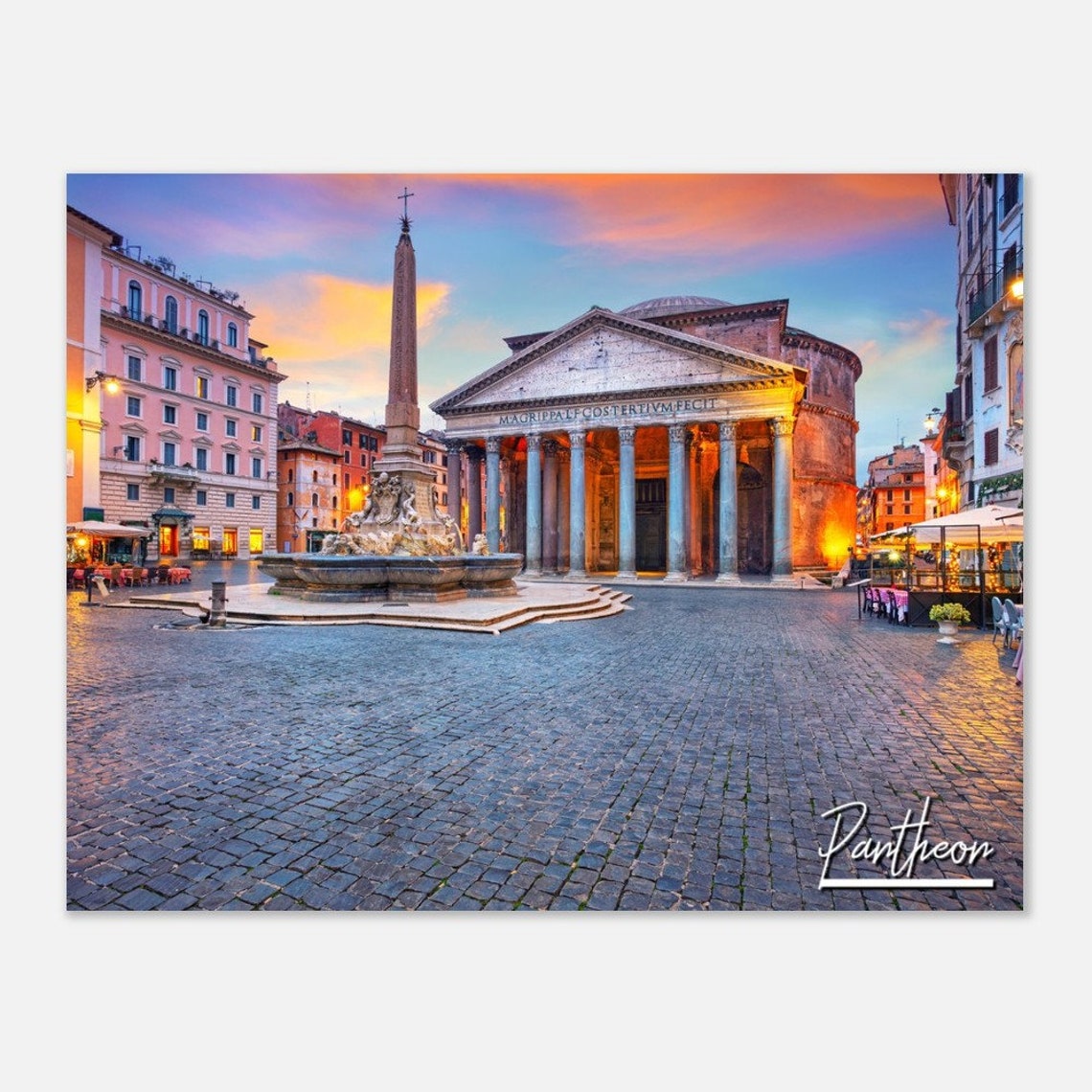 Rome Pantheon Sunset Ancient Facade Italy Landmark Travel Poster