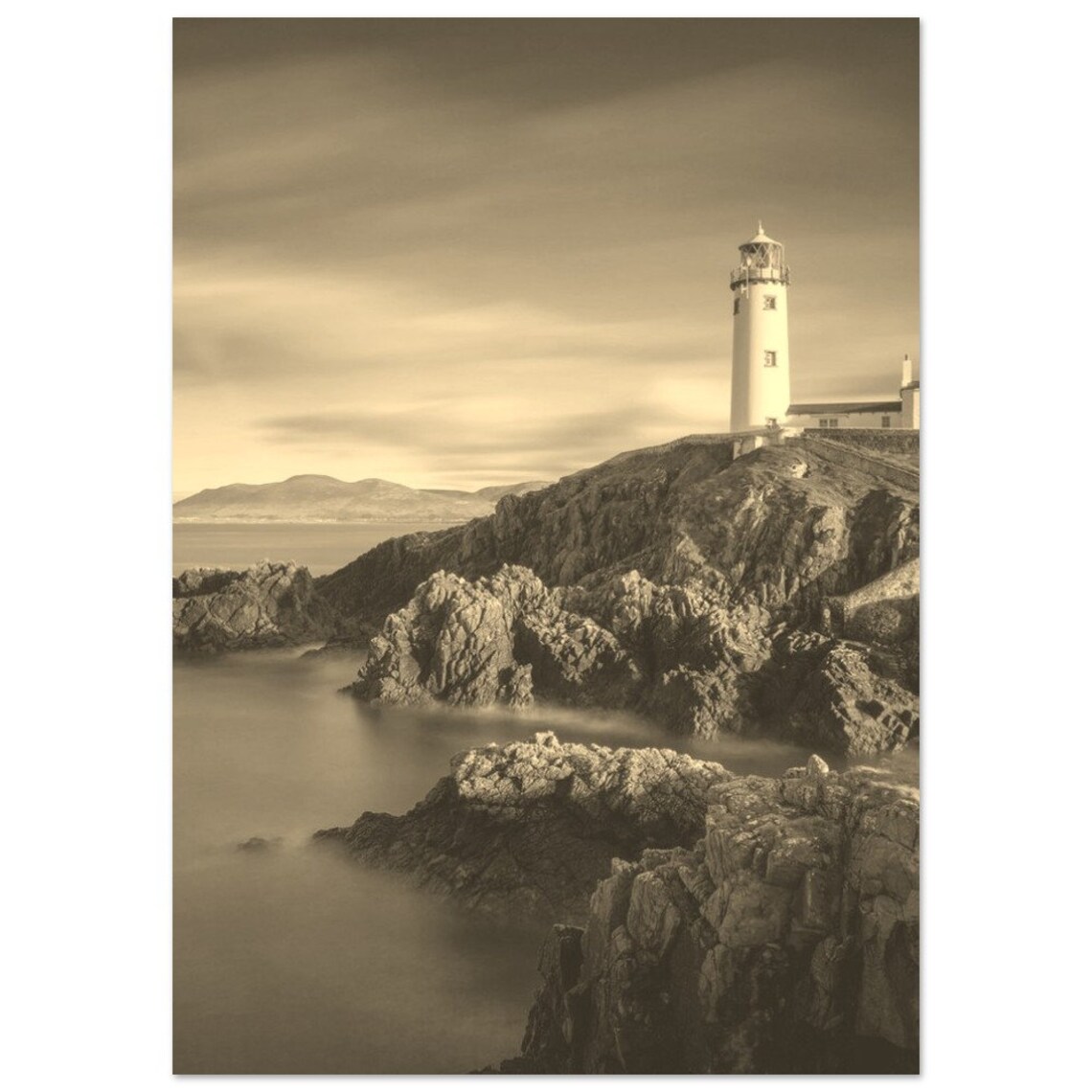 Donegal Ireland Lighthouse Sepia Rugged Coastal Travel Poster