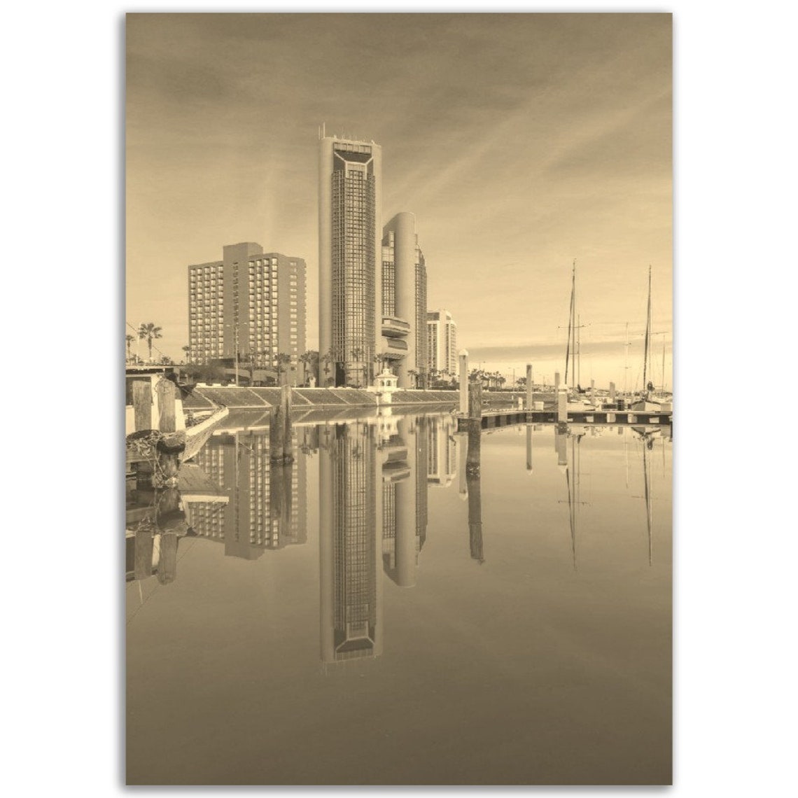 Corpus Christi Texas Vintage Poster Sepia City Skyline Print