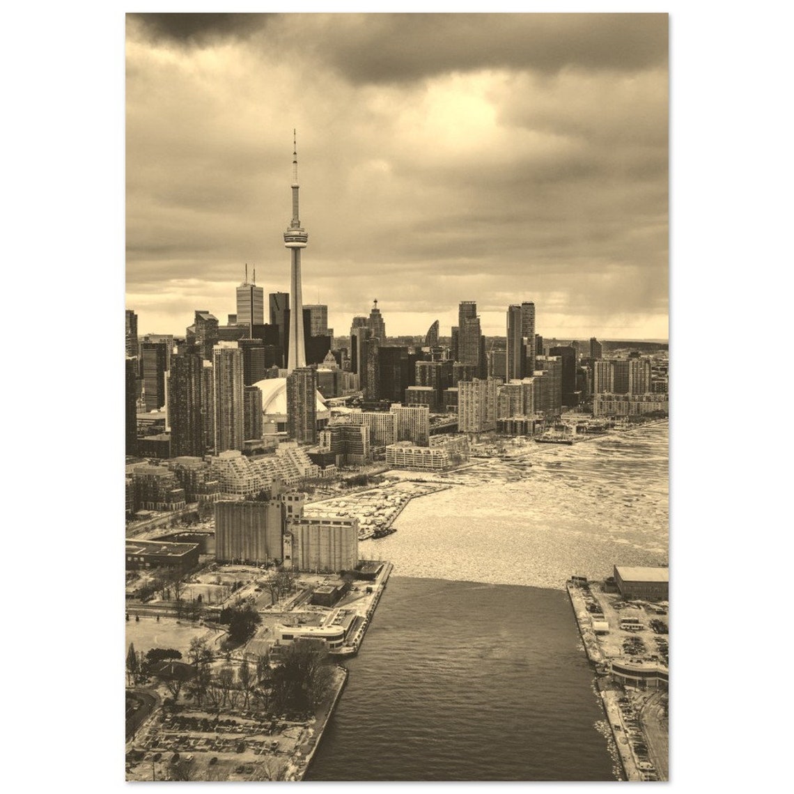 Vintage Toronto Skyline Poster Sepia Travel Print