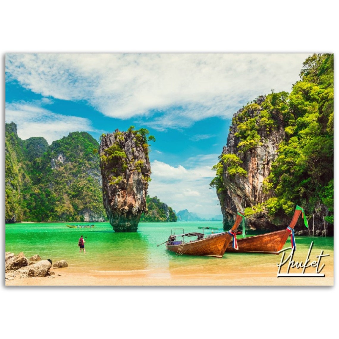 Phuket Thailand James Bond Island Longtail Boats Beach Photo Poster
