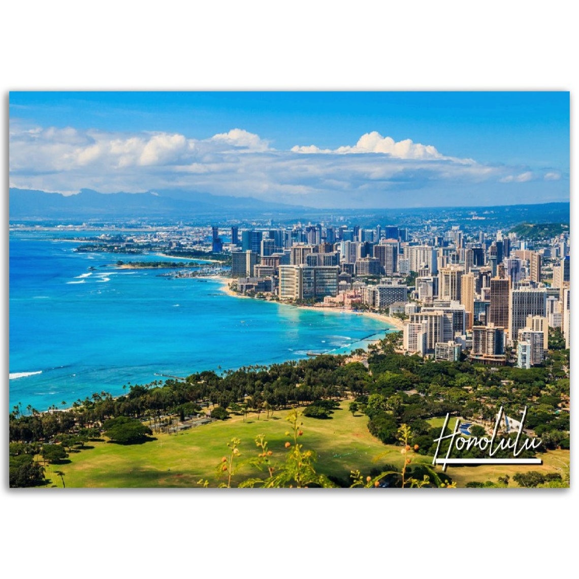 Honolulu Skyline Poster Hawaii Travel Photo Print