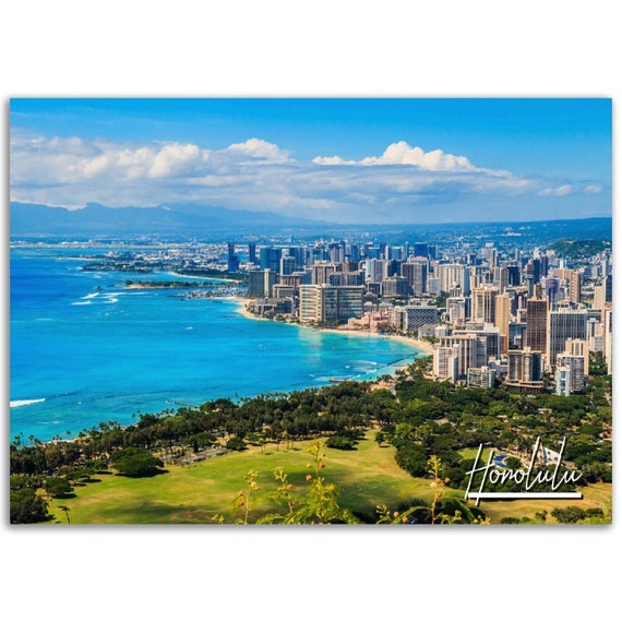Honolulu Skyline Poster Hawaii Travel Photo Print