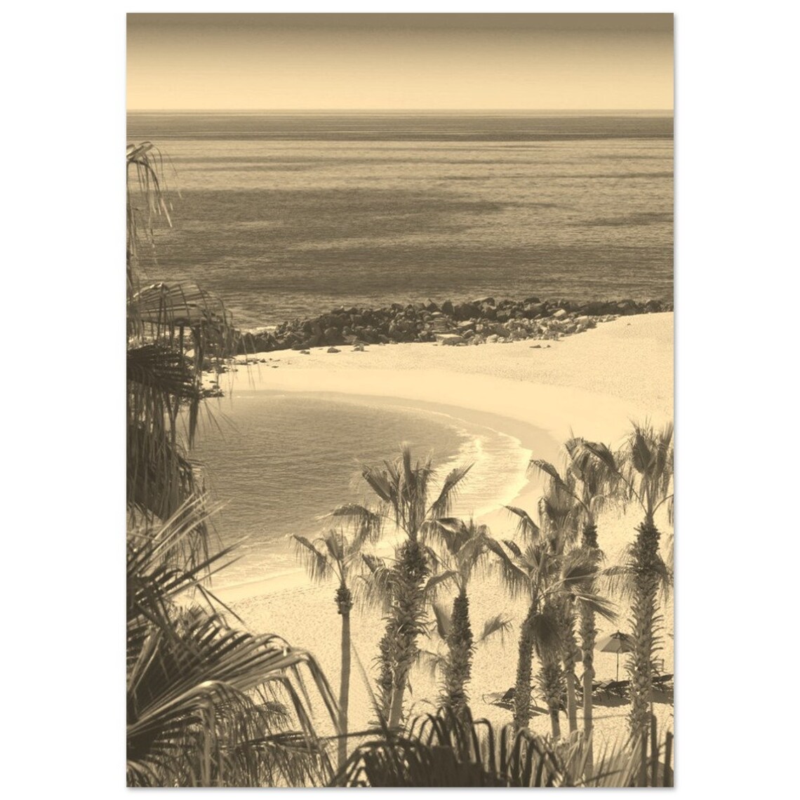 Vintage Cabo San Lucas Travel Poster, Sepia Beach Art Print