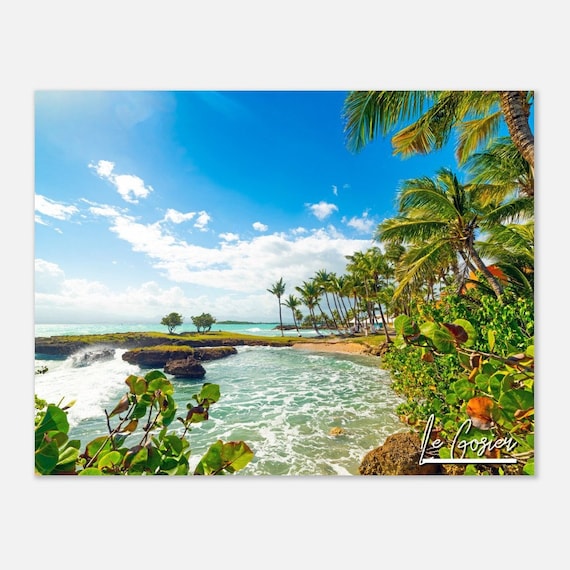 Le Gosier Guadeloupe Tropical Beach Palm Trees Travel Poster