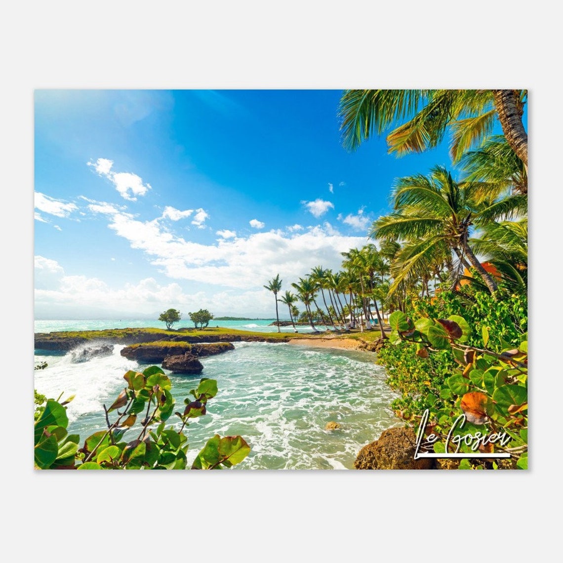 Le Gosier Guadeloupe Tropical Beach Palm Trees Travel Poster