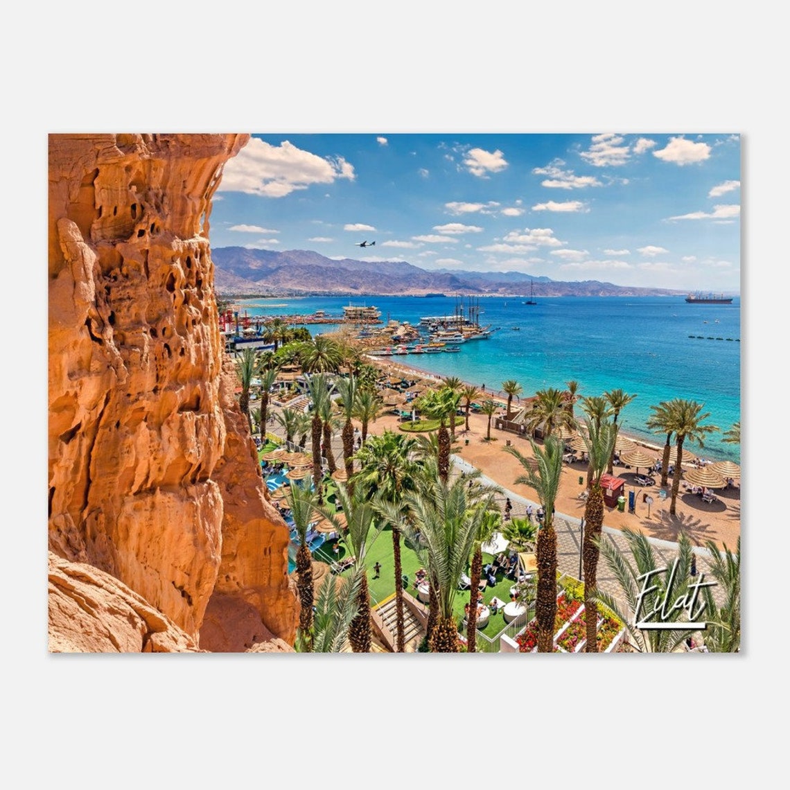Eilat Israel Red Sea Beach Palm Trees Coastal Resort Travel Poster
