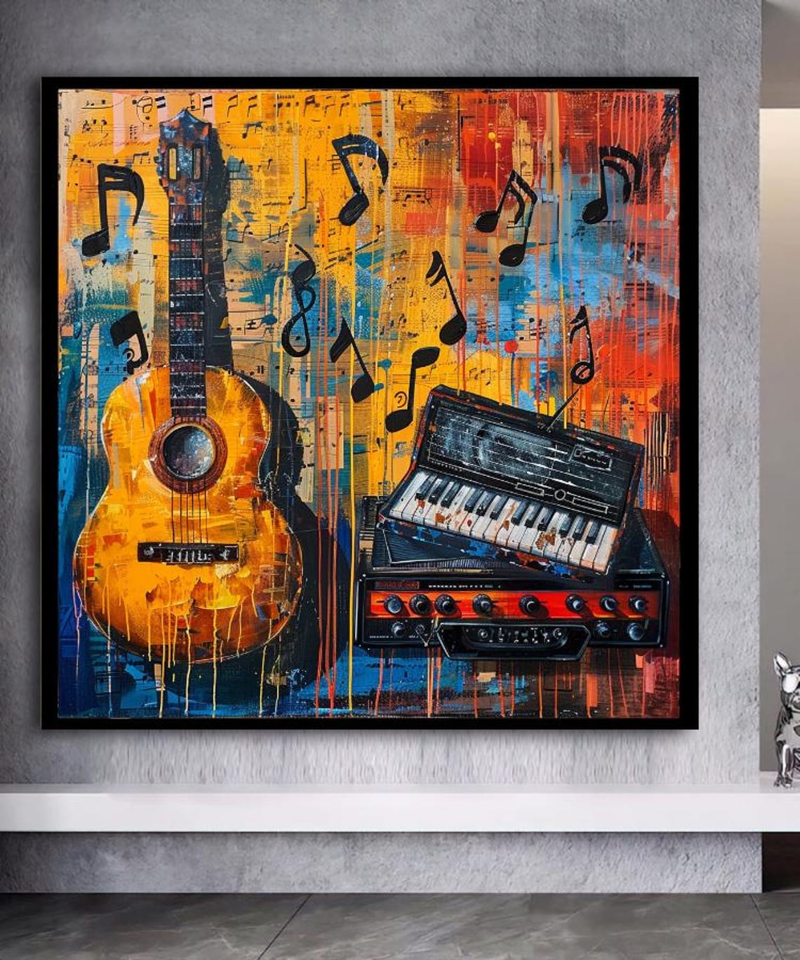 Abstract Guitar And Keyboard Painting With Colorful Music Notes Poster - Image 2