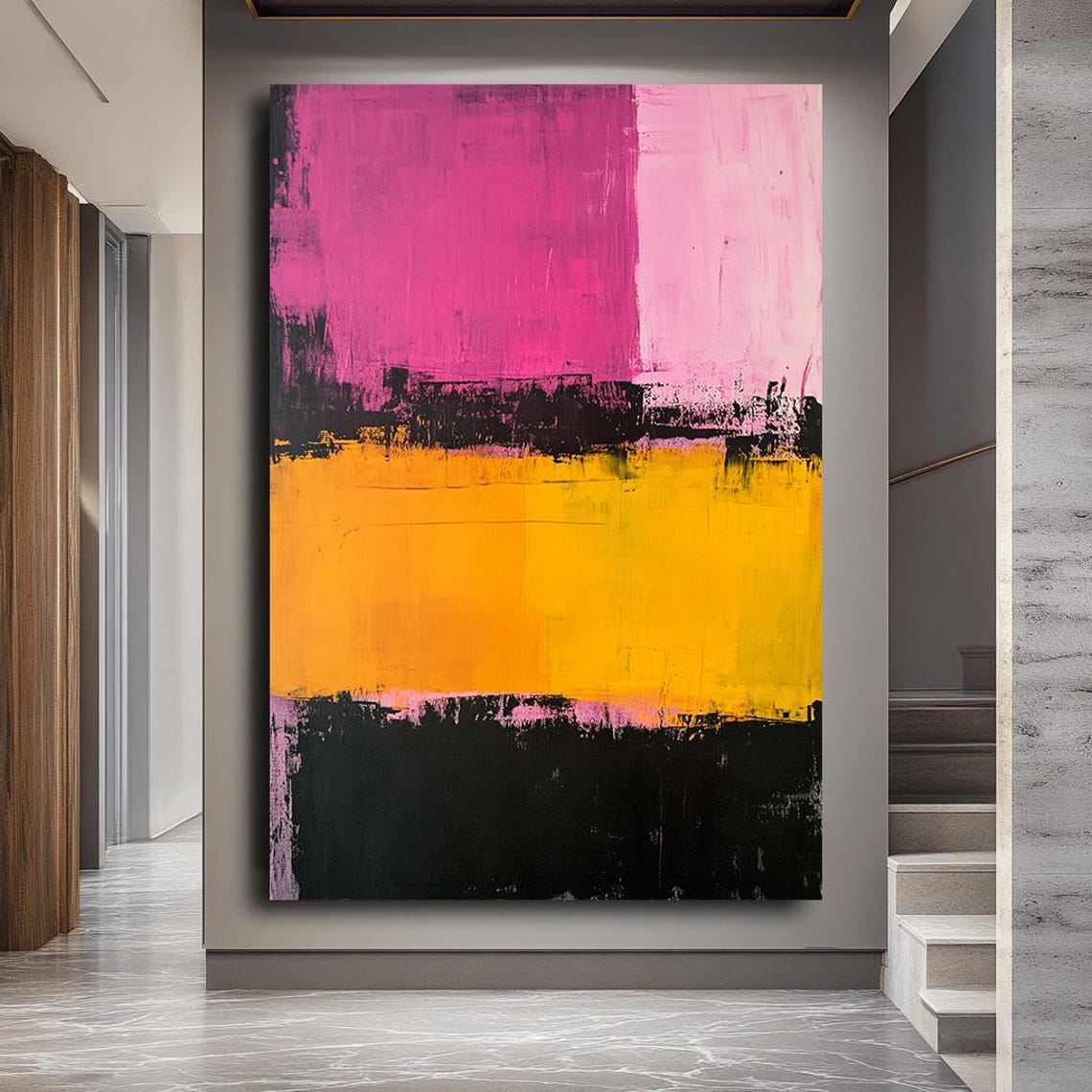 Mark Rothko Style Pink Yellow Black Bold Color Blocks Abstract Poster