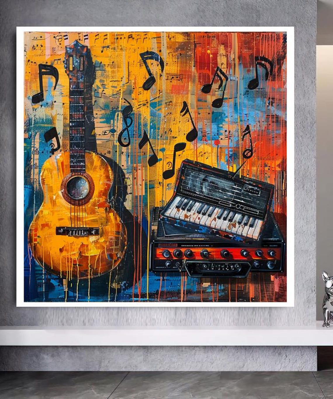 Abstract Guitar And Keyboard Painting With Colorful Music Notes Poster - Image 3