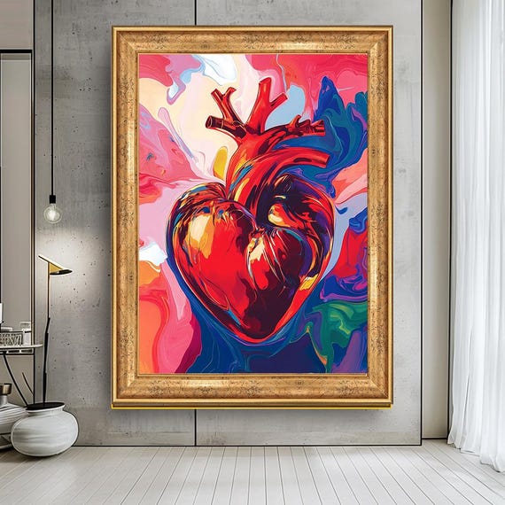 Vibrant Heart Wall Art Bold Anatomical Heart Print Colorful Abstract Expressionist Artwork Modern Love Decor Unique Artistic Heart