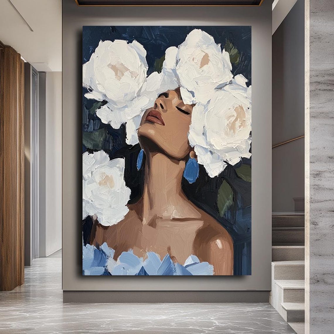 Elegant Woman Portrait With White Flowers Modern Feminine Art Poster - Image 4