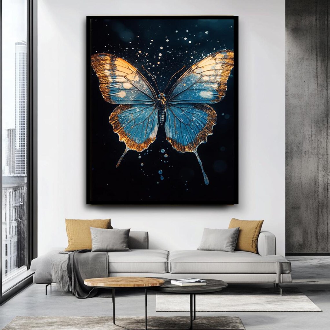 Blue And Gold Butterfly Art Print, Modern Nature - Image 4