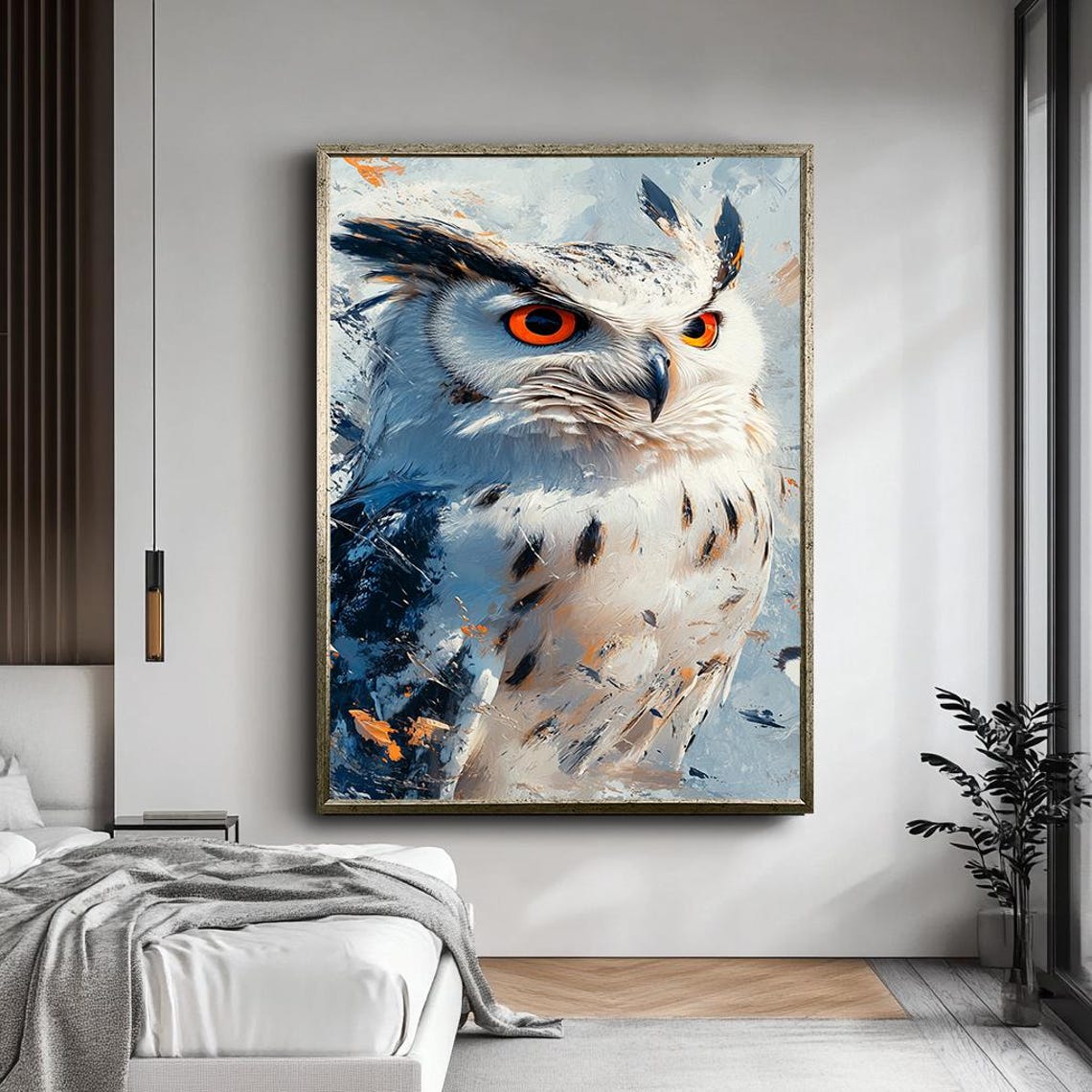 Majestic Snowy Owl Orange Eyes Winter Wildlife Realistic Bird Poster