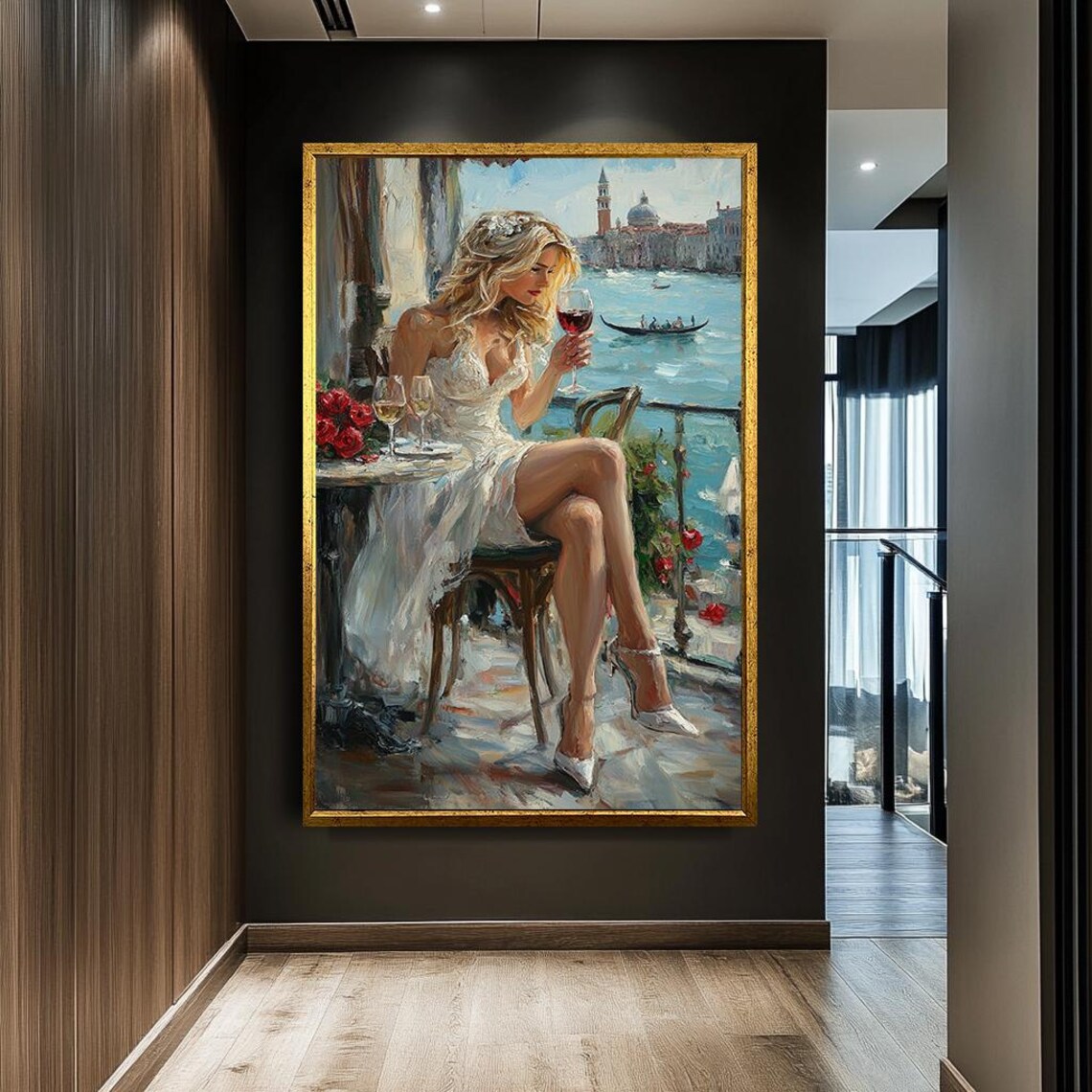 Woman Drinking Wine in Venice, Romantic Art Print - Image 2