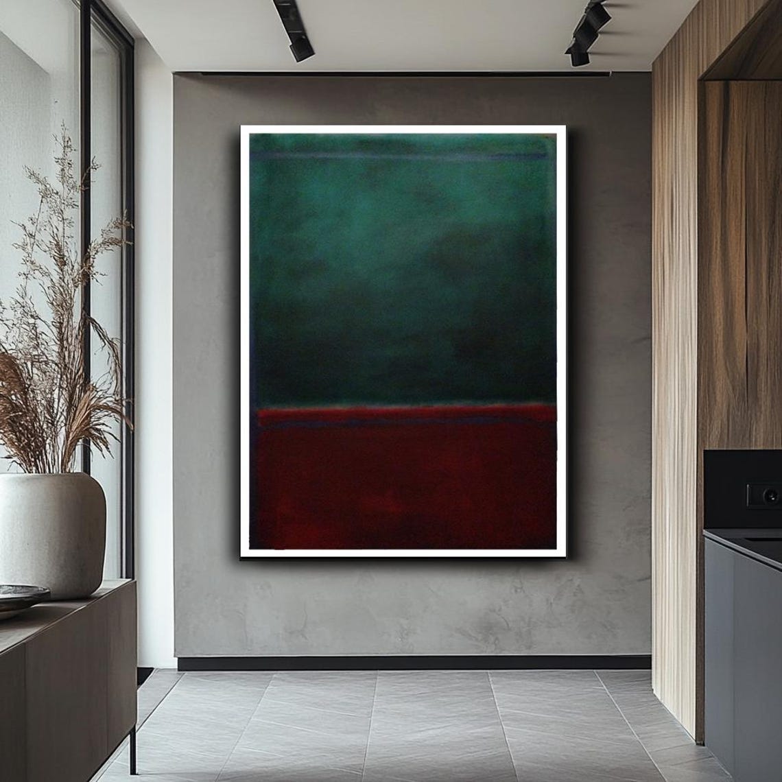Mark Rothko Style Deep Green Crimson Red Color Field Abstract Poster - Image 2