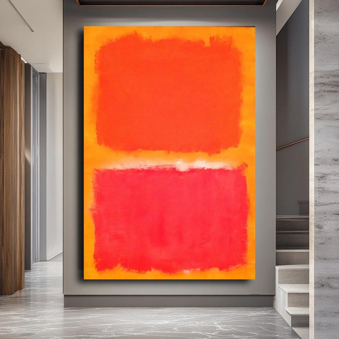 Red Orange Color Block Abstract Rothko Style Minimalist Wall Art - Image 3