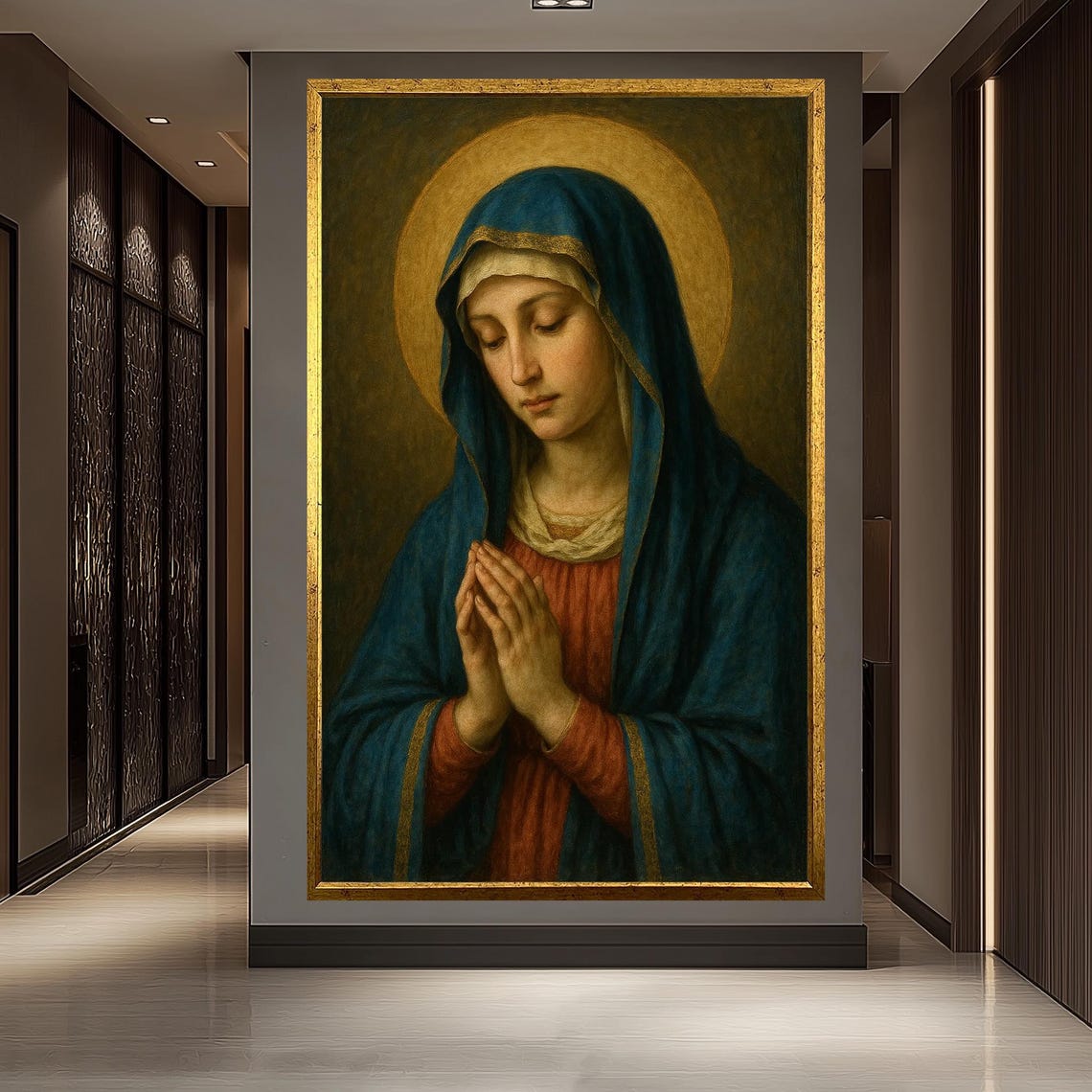 Virgin Mary Halo Prayer Portrait Renaissance Catholic Art Print