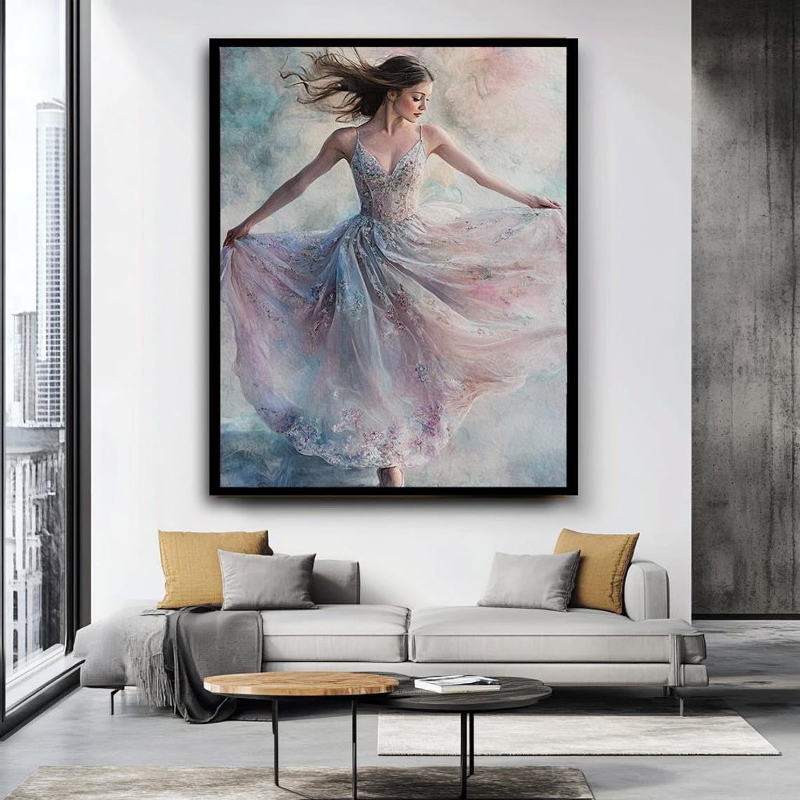 Graceful Dancing Woman Flowing Pastel Gown Dreamy Ballet Poster - Image 3