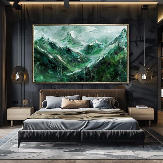 Large Canvas Print Mountain Landscape Modern Abstract Wall Art Green Nature Theme Highquality Bedroom Decor Unique Gift For Lovers