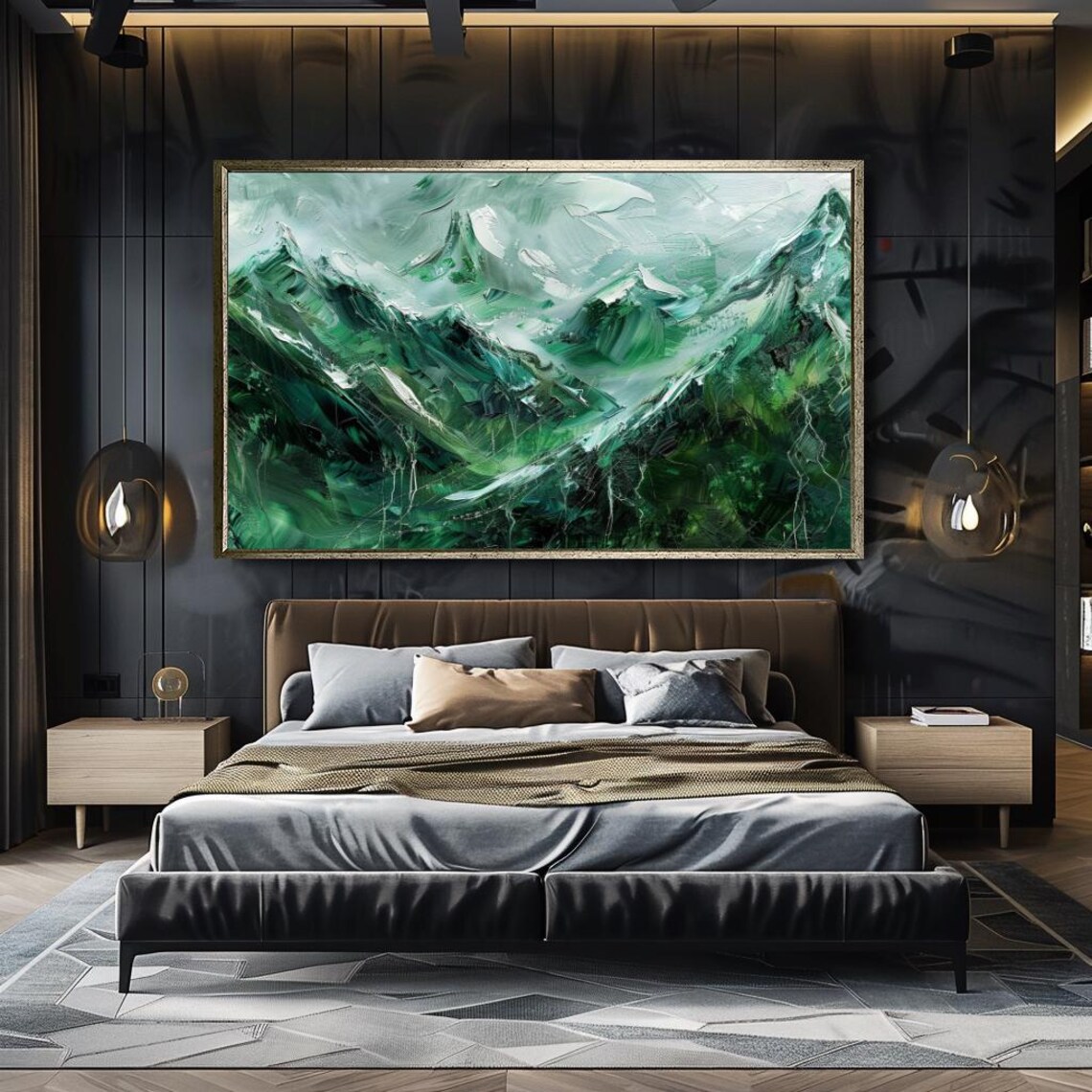 Large Canvas Print Mountain Landscape Modern Abstract Wall Art Green Nature Theme Highquality Bedroom Decor Unique Gift For Lovers