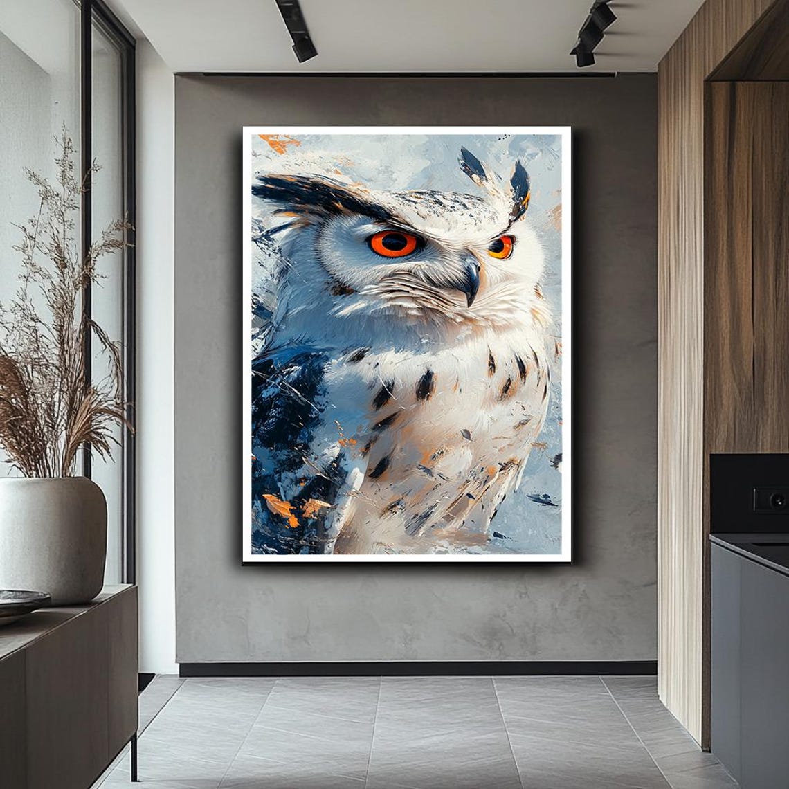 Majestic Snowy Owl Orange Eyes Winter Wildlife Realistic Bird Poster - Image 2