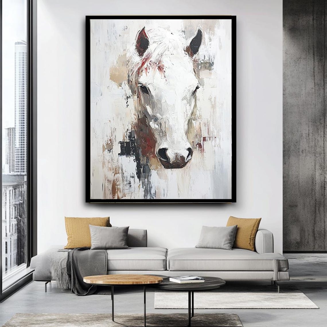 White Horse Portrait Expressive Brushstrokes Modern Animal Wall Art - Image 4