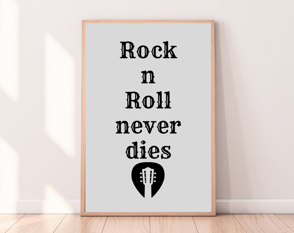 Rock N Roll Never Dies Guitar Pick Retro Music Room Quote Poster