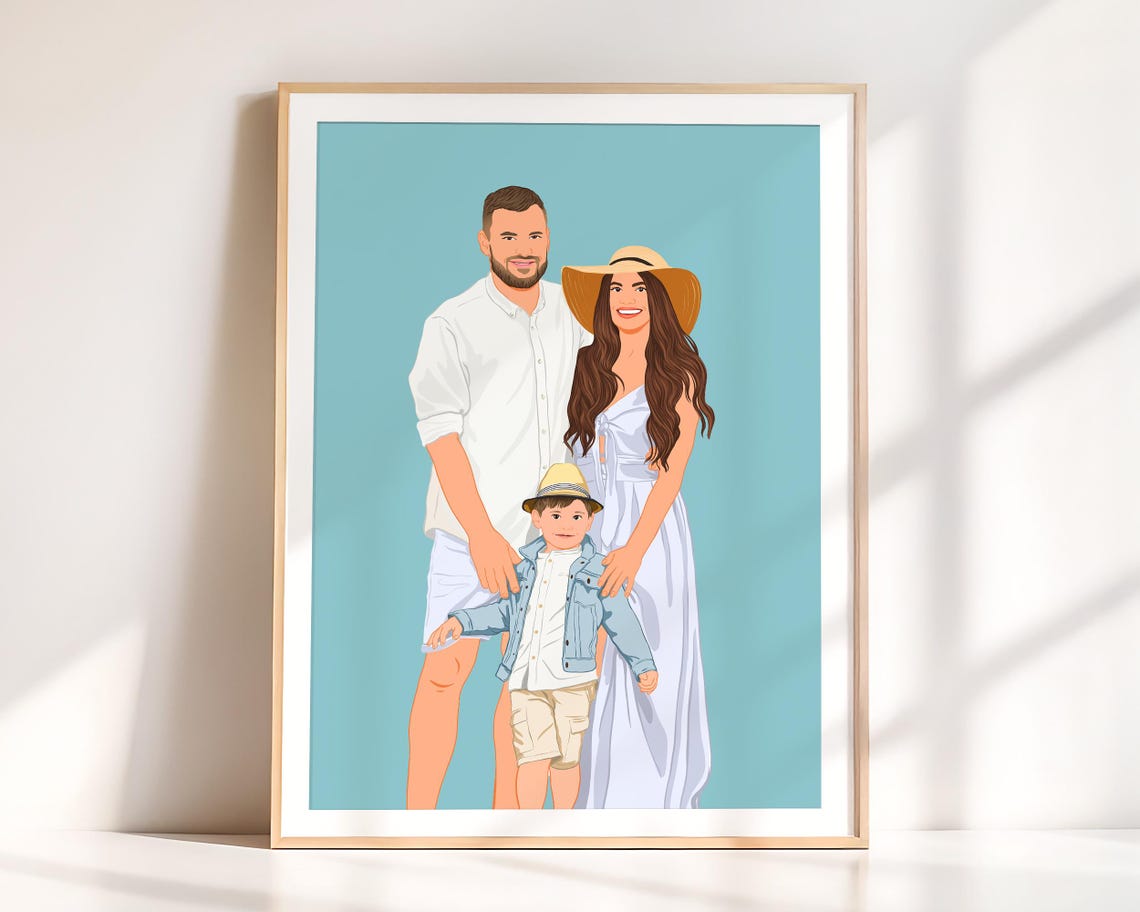 Custom Family of Three Faceless Portrait with Year Text Poster - Image 2