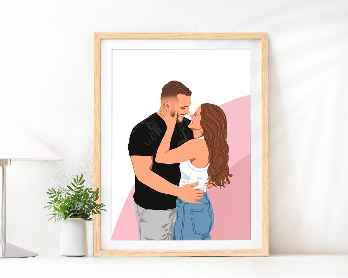 Custom Loving Couple Embracing Faceless Portrait Illustration Poster