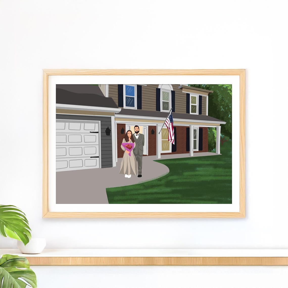 Custom Family Portrait with House Painting from Photo Art Poster - Image 2